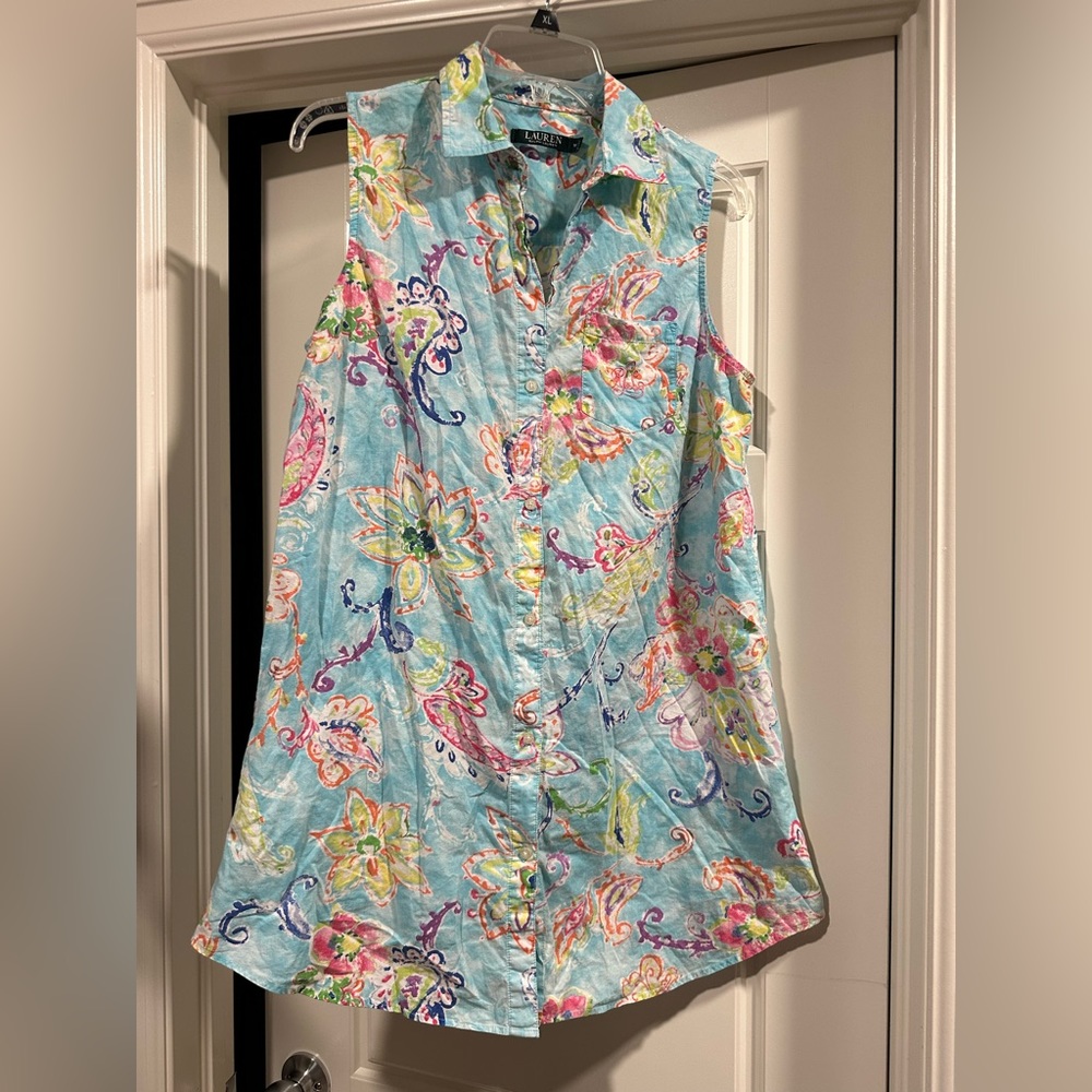 Button-down bright floral Tank Tunic by Lauren, Ralph Lauren - Size M